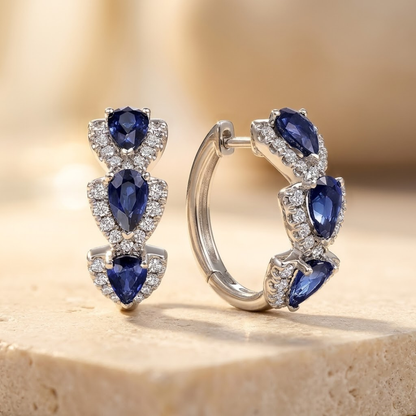 Silver Sapphire Halo Hoop Earrings by Rose & Oliver - product image 1